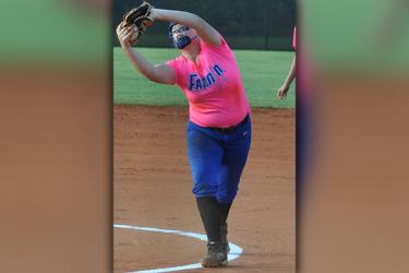 Lady Rebel Josilynn Newton catches a pop-fly during Fannin’s game with the Lady Spartans Thursday, September 5.