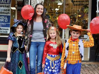 Blue Ridge locals and visitors traveled to downtown Blue Ridge to trick-or-treat for Halloween. Shown are, from left, Bailey Wilgas, Jewel Glass, Hailey Green and Bryan Wilgas.