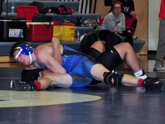 Fannin Rebel Thomas Mercer works to pin his opponent in recent action for the Fannin County wrestling team.