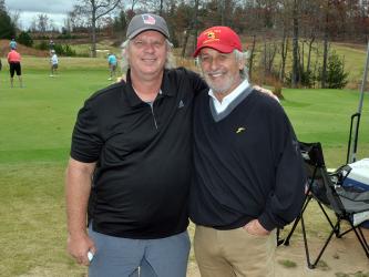 Sponsors Ken Brenneman, left, and Bob Renneke smile at the Blue Ridge Classic Scramble Golf Tournament Tuesday, November 10. The tournament benefited Blue Ridge Police Chief Johnny Scearce.