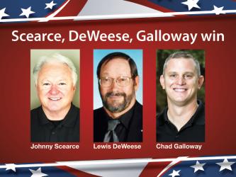 Johnny Scearce, Lewis DeWeese and Chad Galloway each won their contested races during the 2020 General Election.