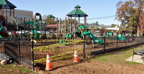 4-V Ranch began removing the mulch from the City of Blue Ridge’s downtown playground Monday, November 2.
