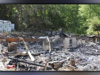 This unoccupied residence on Wolf Creek Road in Fannin County was totally destroyed by fire last Thursday night. It was one of four suspicious fires in two states.