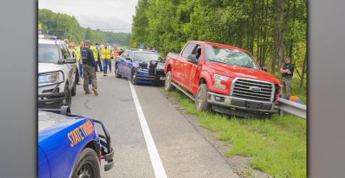 Georgia State Patrol Trooper James Martin successfully performed a Precision Immobilization Technique (PIT) maneuver to stop this red Ford F-150 pickup truck when the driver fled Friday afternoon, June 11. 