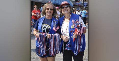 Blue Ridge Kiwanians Becky Callihan, left, and Sherry Morris stop passing out necklaces for a quick photo during the Old Timers’ Parade. The event was held Saturday morning, July 3, in downtown Blue Ridge as the annual celebration of America’s Independence kicked off. The parade was sponsored by the Blue Ridge Business Association. Don’t miss next week’s edition of The News Observer for more pictures from the parade and many other celebration activities.