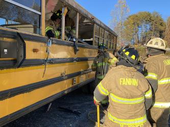 Fannin firefighters received hands-on training in extrication from a school bus crash.