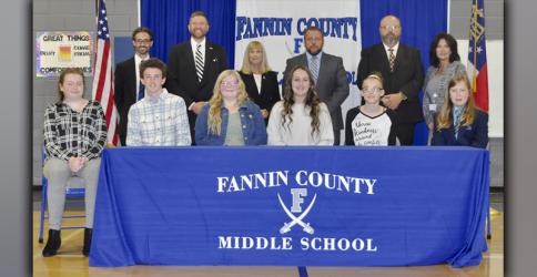 Six Fannin County Middle School eighth grade students became Realizing Educational Achievement Can Happen (REACH) scholars during a contract signing ceremony Wednesday, October 27. 