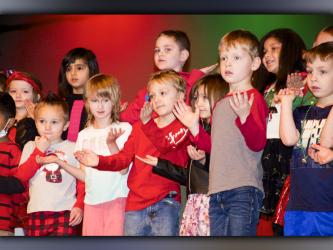 West Fannin Elementary School students, from left, front, Kendrick Campbell, Renae Ingram, Isaiah Mumpower, Jayden Price, Gunnar Westphal, Leland Messmore and, back, from left, Scarlett Holloway, Ezzah Kalyar, Michael Peery and Larisa Olvera perform during the school’s White Christmas performances.