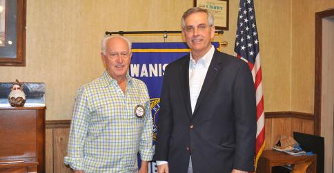 Georgia Secretary of State Brad Raffensperger, right, is shown with Kiwanis Club of Blue Ridge President Bill Echelberger while at the club’s meeting Monday, March 21.