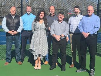County officials, chamber of commerce members, and members of the Tourism Product Development (TPD) fund committee gathered in early April to celebrate the opening of the new tennis and pickle ball courts at the county recreation center off Tom Boyd Road. Shown opening the courts are, from left, Brandon Holloway, Richard York, Christie Gribble, Eddie O’Neal, Jamie Hensley, Jason Jones and Glenn Patterson The TPD funds are generated from the county’s hotel/motel tax.