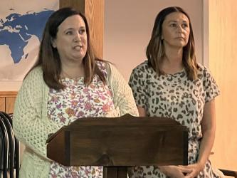 Tara Cantrell, left, and Sheena Rymer told the Fannin County Board of Education about the Summer Bash planned July 9 to help students get ready for the start of school in August.