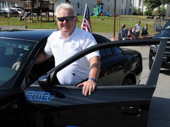 Blue Ridge Police Chief Johnny Scearce led the Old Timers Parade Saturday, July 4, through Blue Ridge. He has been at the front of such events for over 30 years.
