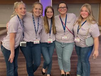 Fannin County High School attend the Georgia HOSA State Leadership Conference held at the Marriott Marquis in Atlanta, March 2 through March 4. Shown are Peyton Strickland, Lexi McDaris, Erin Jones, Abby Cash and Cali Hall.