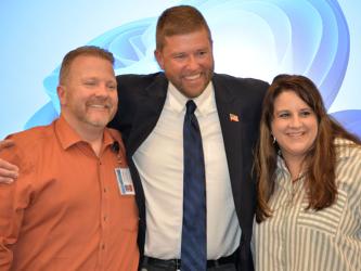 Two of the many visitors who attended Dr. Michael Gwatney’s retirement reception were Scotty and Amber Mathis. Scotty told of working with Gwatney in the system’s technology department before Gwatney became superintendent.