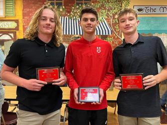 Copper Basin Cougar baseball players, from left, Isaac Deal, Bryce Walden, and Avery Crowder, display their All-District awards.