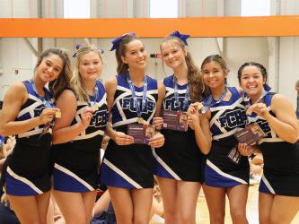 The Fannin County High School Cheer Squad had six cheerleaders selected as All-American Cheerleaders of 2023-24. Shown are, from left, Ava DeCola, Katherine Tamberino, Ana Kaylor, Olivia Ray, Estrella Kreais and Sydney Chancey. 