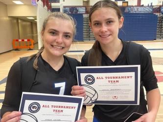 Lady Rebels Maggie Ledford, left, and Kaylie Davenport, right, were selected to the All Tournament team Saturday, August 12, at Woodstock High School. 