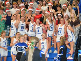 The Fannin County Lady Rebels joined with the student section to celebrate their win over Union County Friday night, December 15.