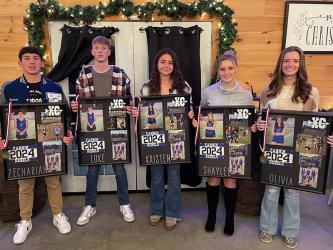 Fannin County High School seniors were recognized for their four year accomplishments at the Cross Country teams annual banquet. Shown with their awards are, from left, Zechariah Prater, Luke Callihan, Kristen Cipich, Shaylee Jones, and Olivia Temples.