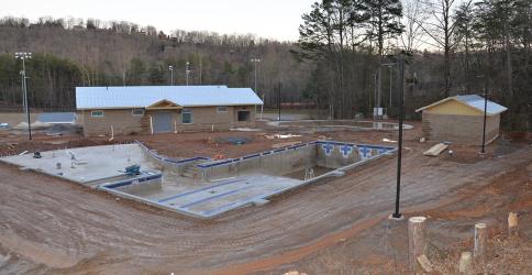 The new swimming pool and splash pad at the Fannin County Recreation Complex off Gray Street in Blue Ridge were estimated to be 70% complete last week by county Recreation Director Eddie Hawkins who said the facility is on track to open May 27. 
