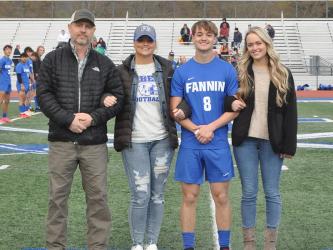 The Fannin County Soccer team recognized senior Lucas Bain at senior night Friday evening. Shown with Bain are, from left, father Mark Bain, mother Susan Bain, and sister Christine Bain. 